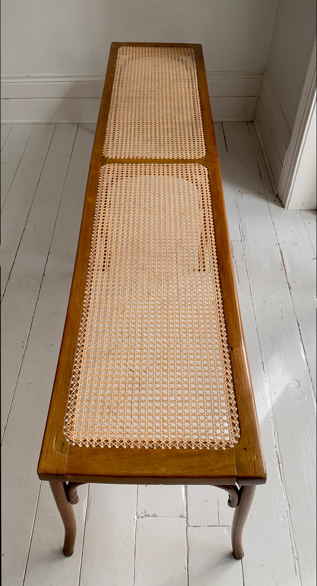 Stunning Vintage Two Meter Long Rattan & Bentwood Hallway Bench / Window Seat