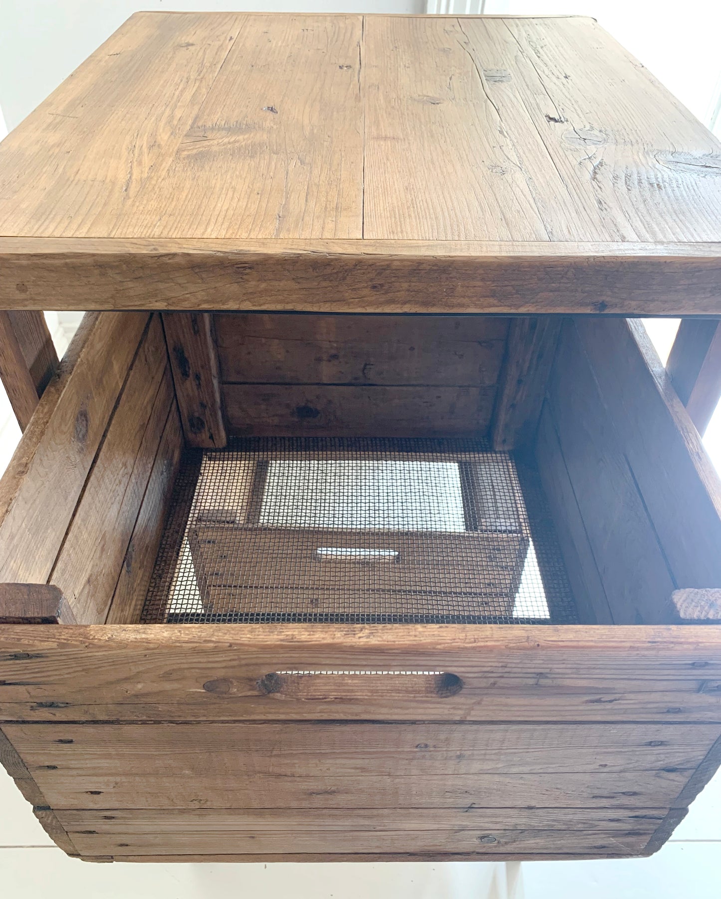 Vintage Handmade Industrial Two Drawer Wooden Storage Unit w/ Reclaimed Crates