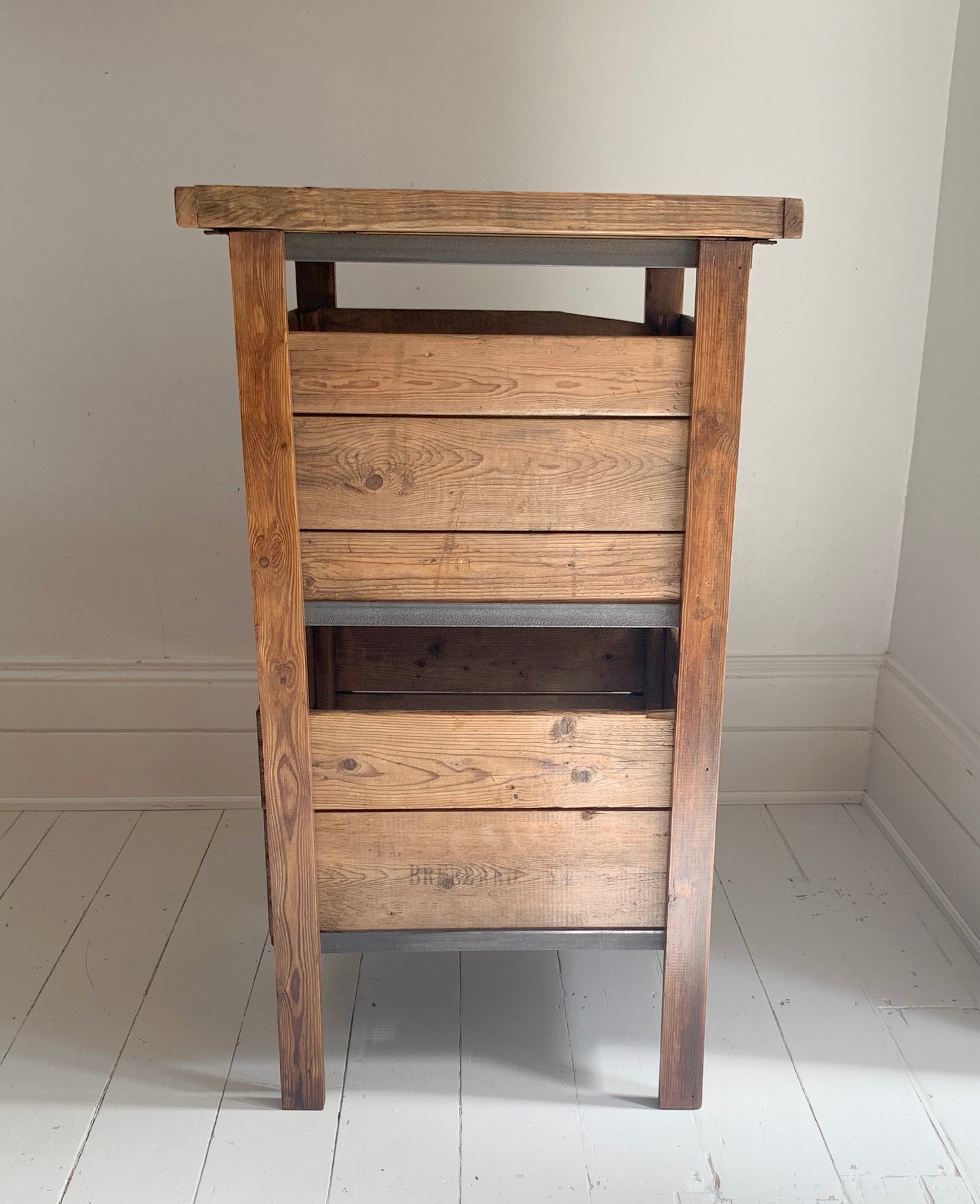 Vintage Handmade Industrial Two Drawer Wooden Storage Unit w/ Reclaimed Crates
