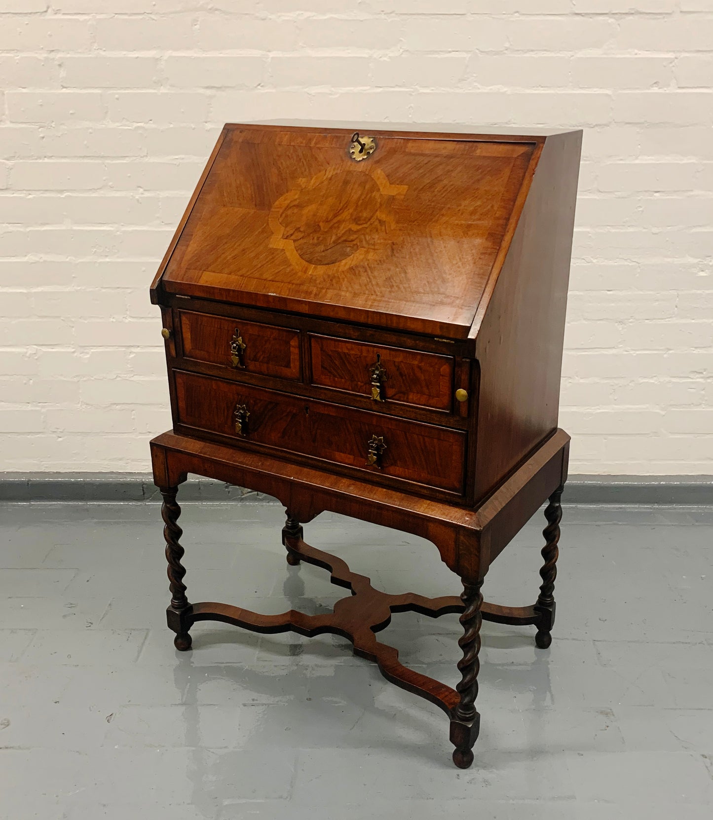 Stunning William & Mary Bureau Secretaire with Barley Twist Legs