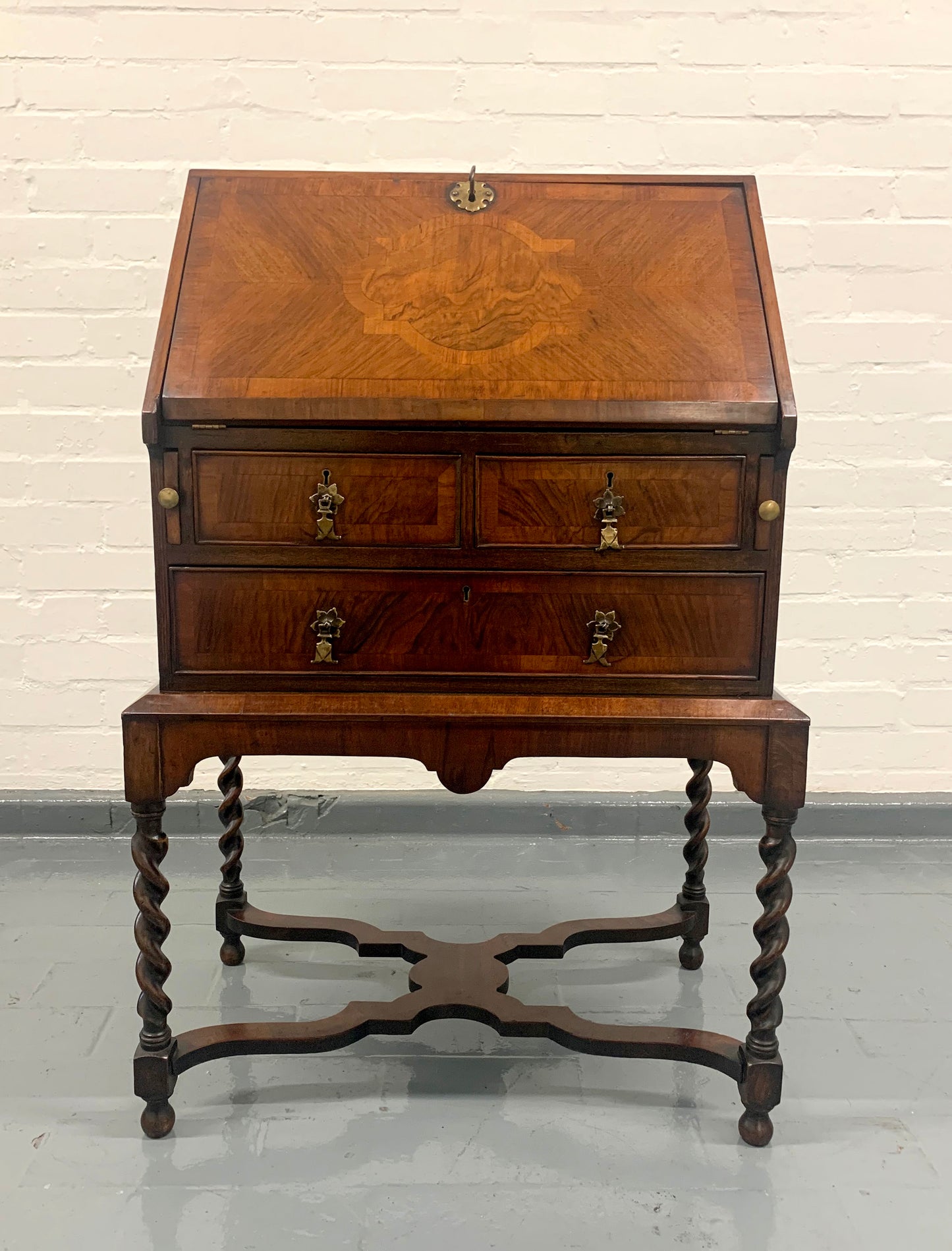 Stunning William & Mary Bureau Secretaire with Barley Twist Legs