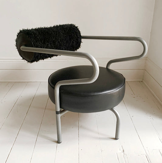Vintage Danish lounge chair by The Natural Choice, 1970s, Black Vinyl & Faux Fur