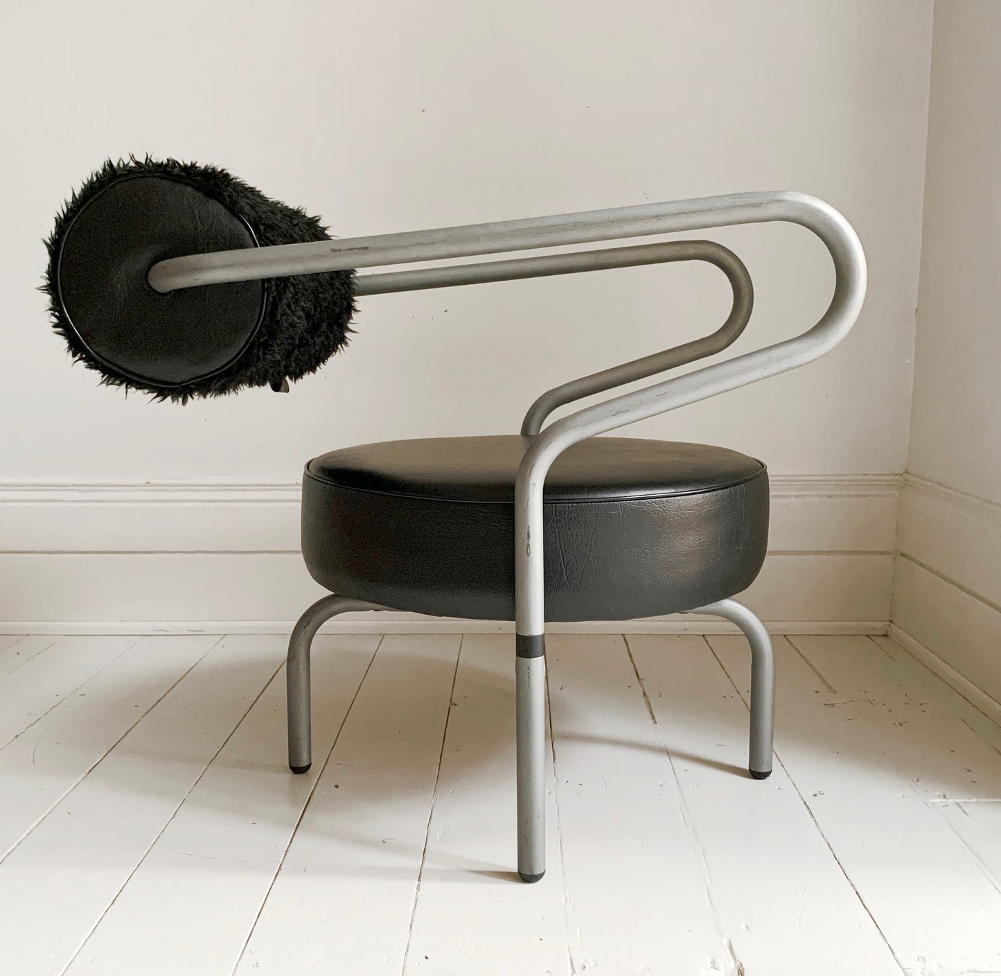 Vintage Danish lounge chair by The Natural Choice, 1970s, Black Vinyl & Faux Fur