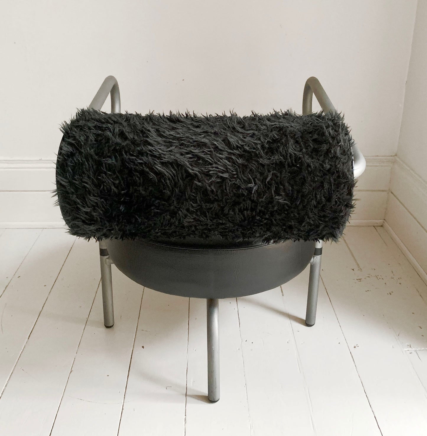 Vintage Danish lounge chair by The Natural Choice, 1970s, Black Vinyl & Faux Fur