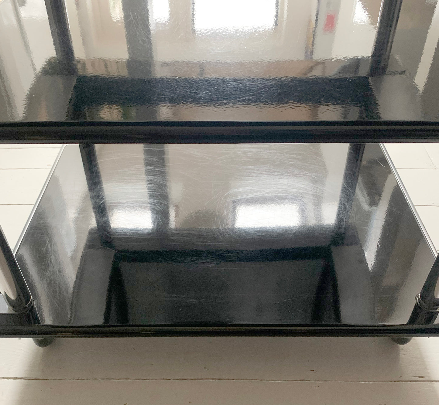 1980's Habitat 3 Tier Black Steel & Aluminium Table / Media - Coffee Table / Turntable Stand