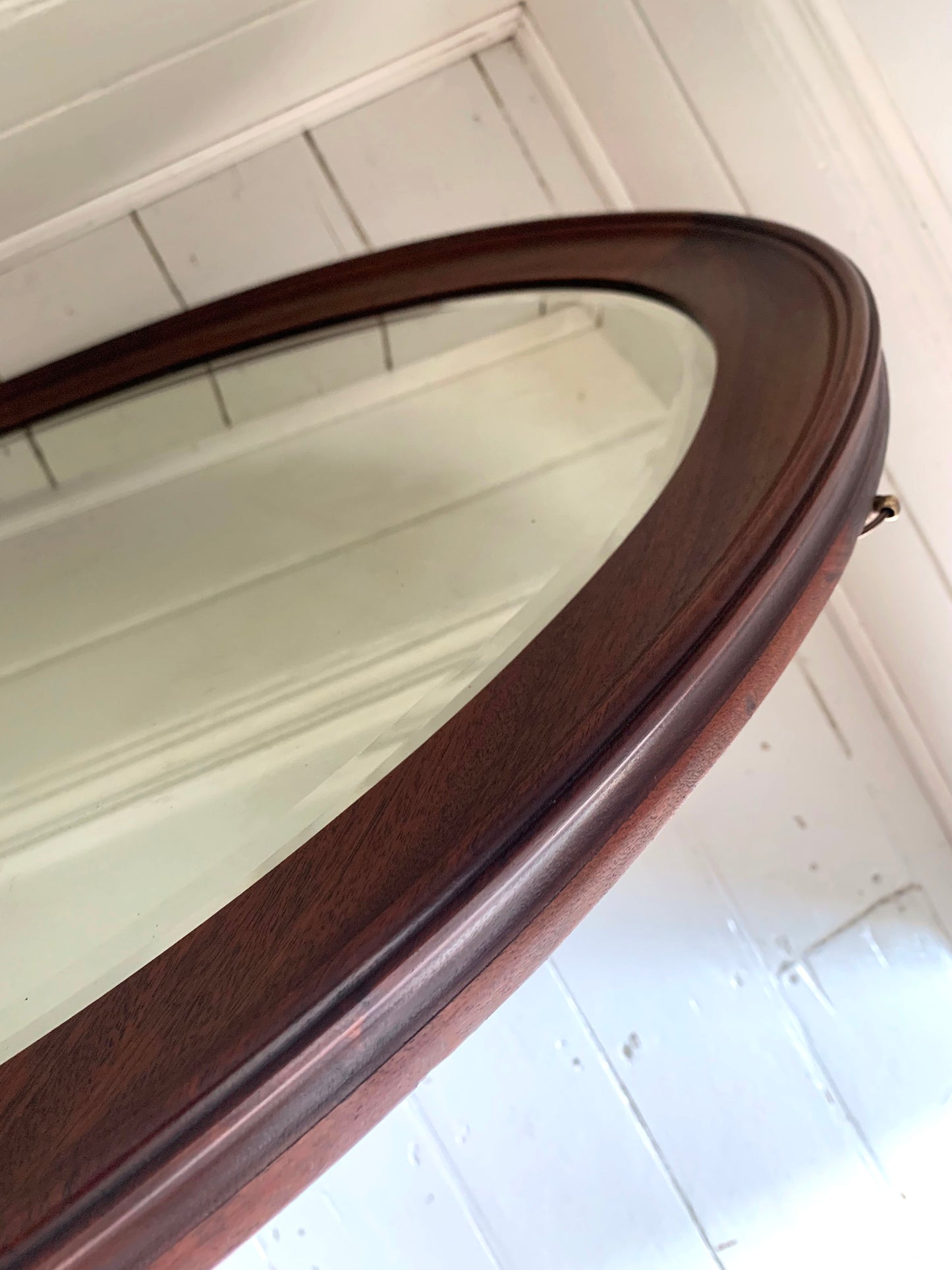 Large Vintage Oval Mirror with Oak Frame, Bevelled Glass with Gentle Foxing