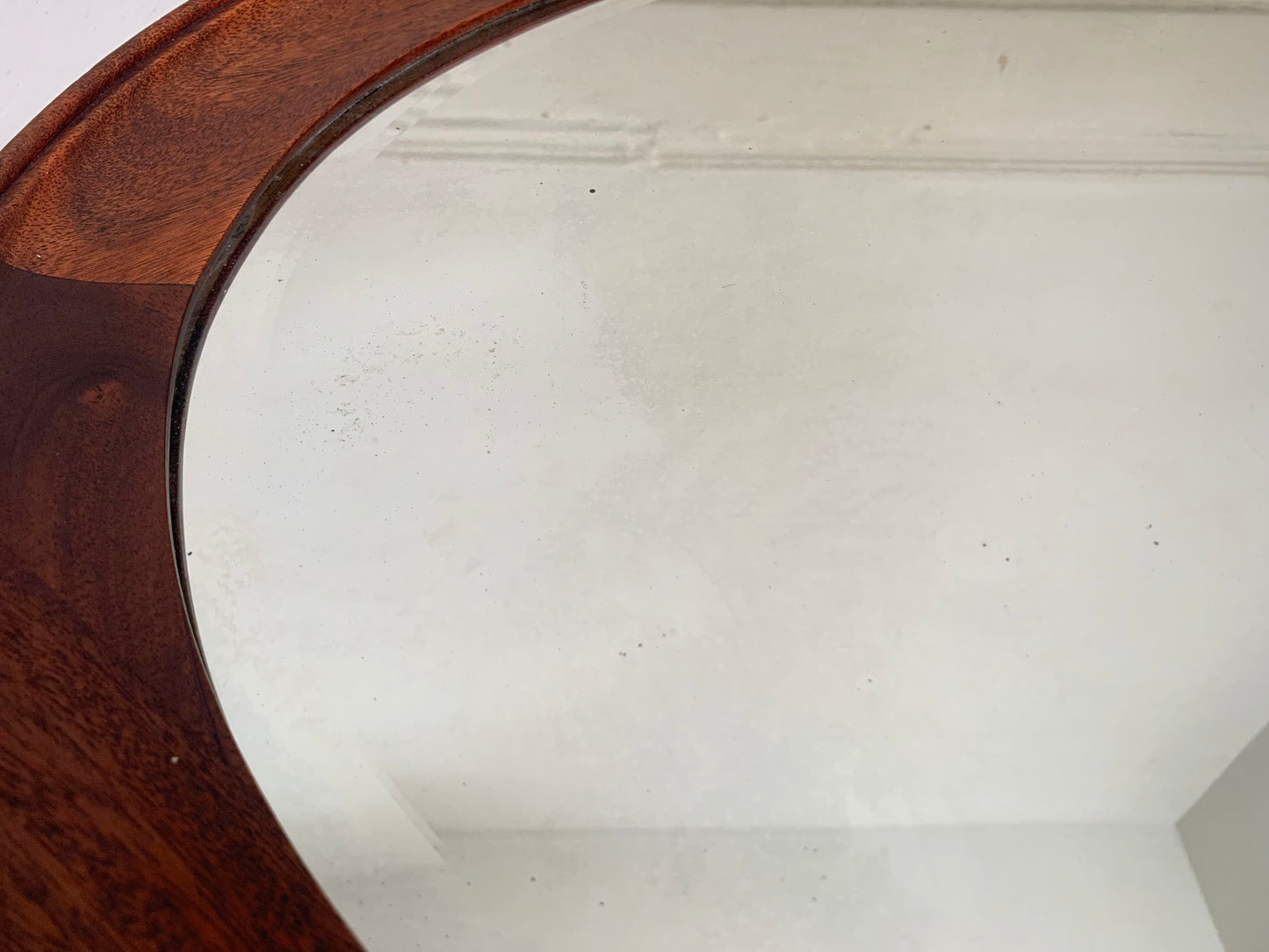 Large Vintage Oval Mirror with Oak Frame, Bevelled Glass with Gentle Foxing