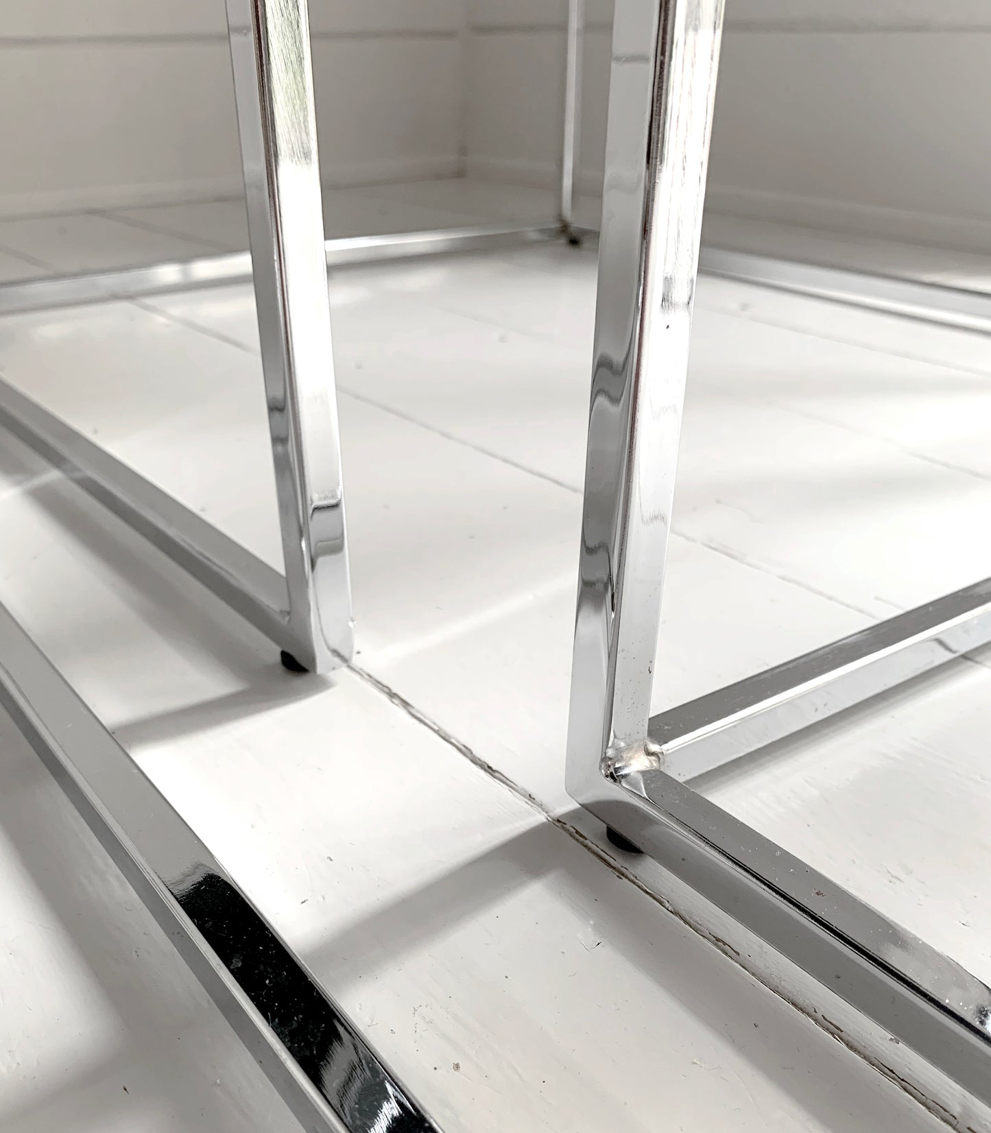 Set of 3 Nesting Tables / Chrome Frame - Smoked Glass / Mid - Century Modern