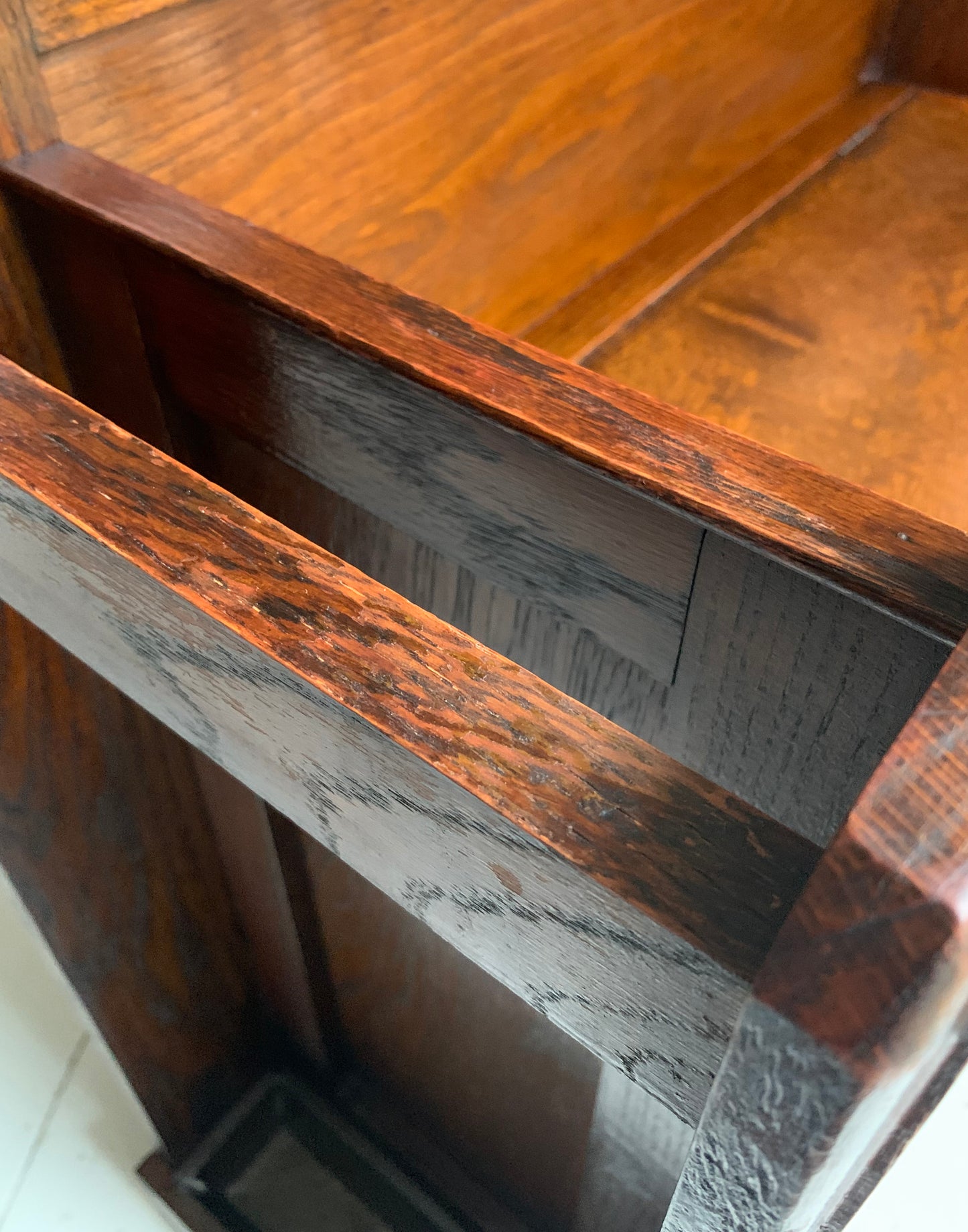 Antique Oak Arts & Craft Hall Seat / Settle /With Arms, Storage & Umbrella Trays