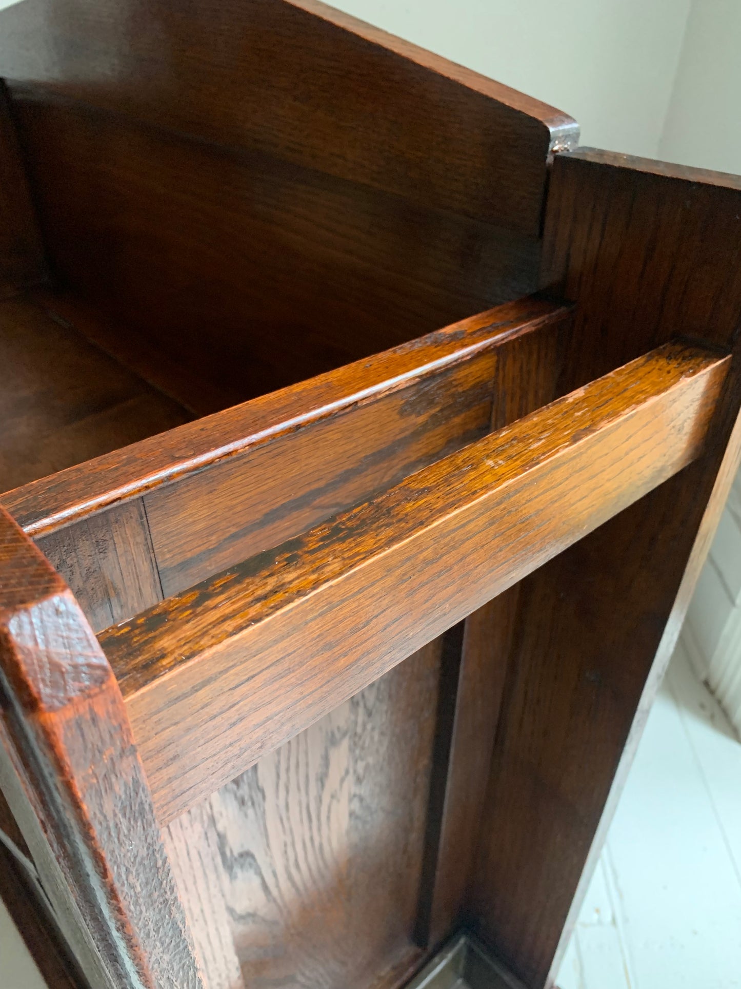 Antique Oak Arts & Craft Hall Seat / Settle /With Arms, Storage & Umbrella Trays