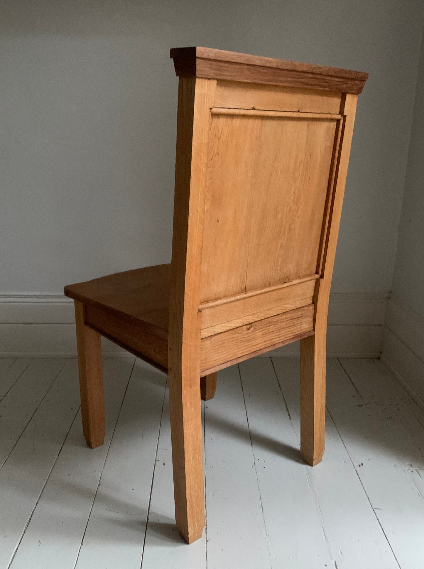 Pair of Vintage Solid English Oak Hall Chairs - Art Deco Church Altar Chairs