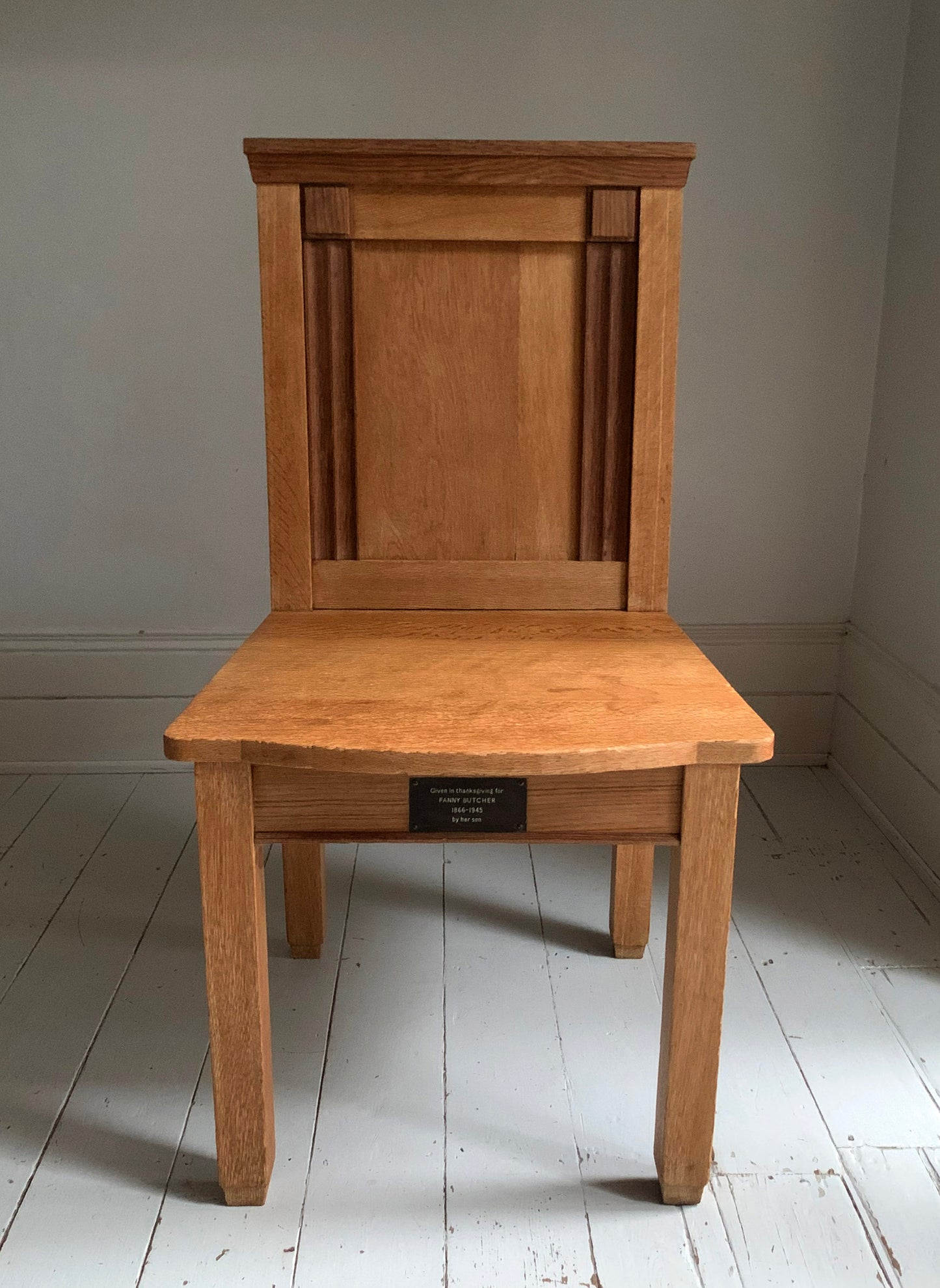 Pair of Vintage Solid English Oak Hall Chairs - Art Deco Church Altar Chairs
