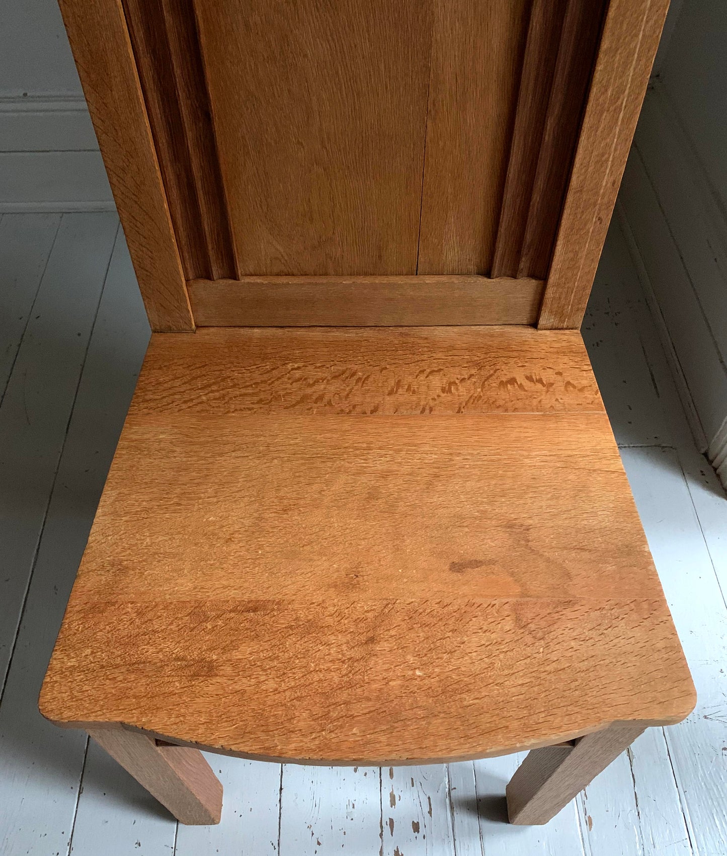 Pair of Vintage Solid English Oak Hall Chairs - Art Deco Church Altar Chairs