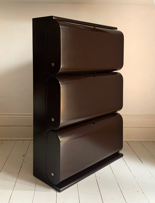 Vintage 1960s Italian Shoe Rack Cabinet, Dark Brown Lacquer Mid Century