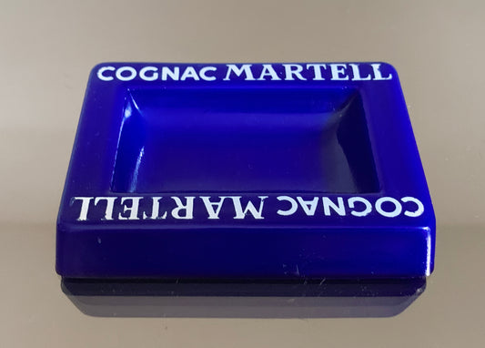 Vintage French Blue Glass Ashtray 'Martell Cognac'/ Excellent Condition