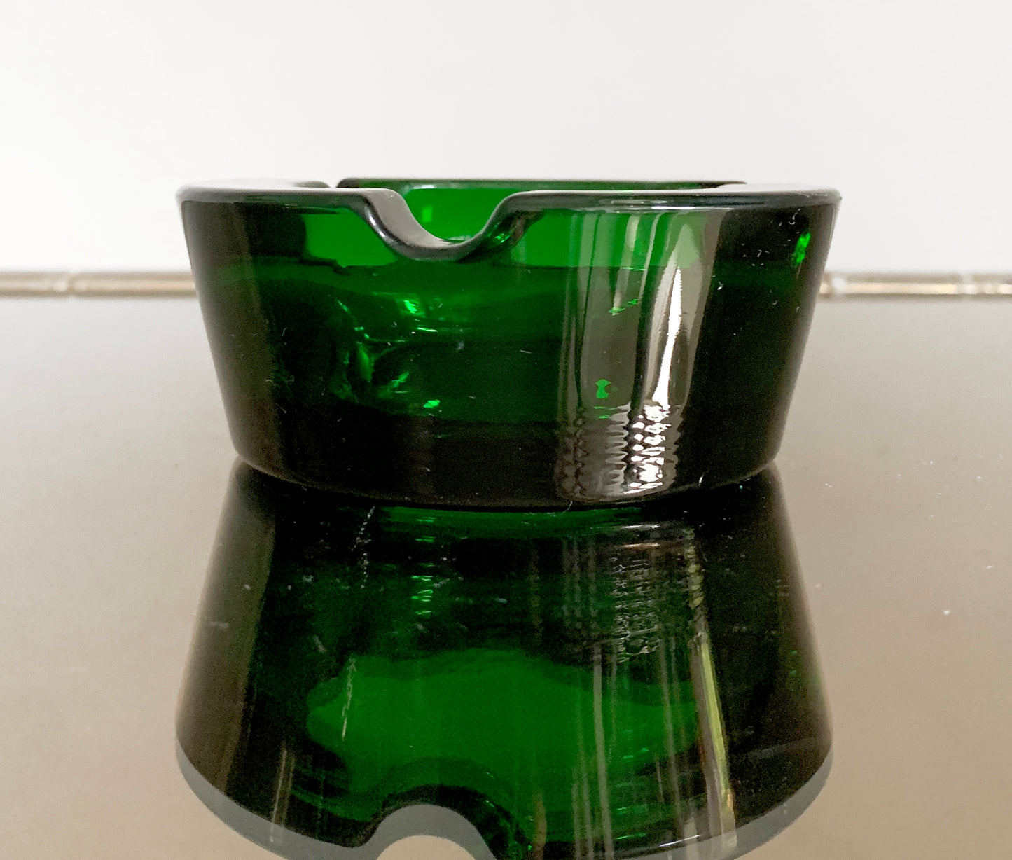Vintage French Green Glass Ashtray ' Mercier Champagne' / Heavy Solid Glass