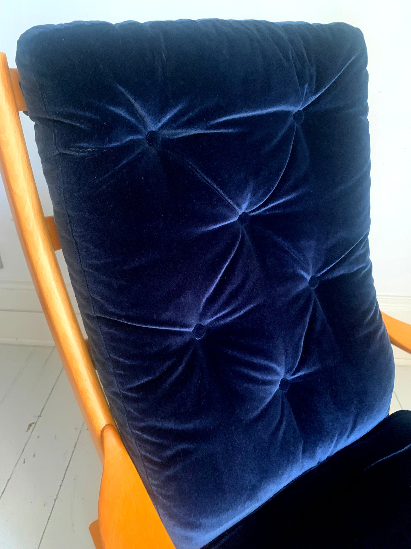 Parker Knoll Florian Rocking Chair w/ Beech Frame, Midnight Blue Velvet Cushions