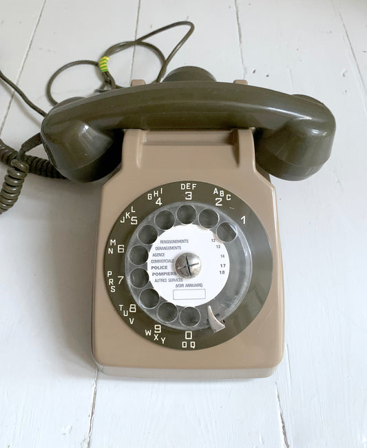 Vintage French Rotary Telephone / 1980 / CTD Bonneville / Two Tone Brown, Khaki