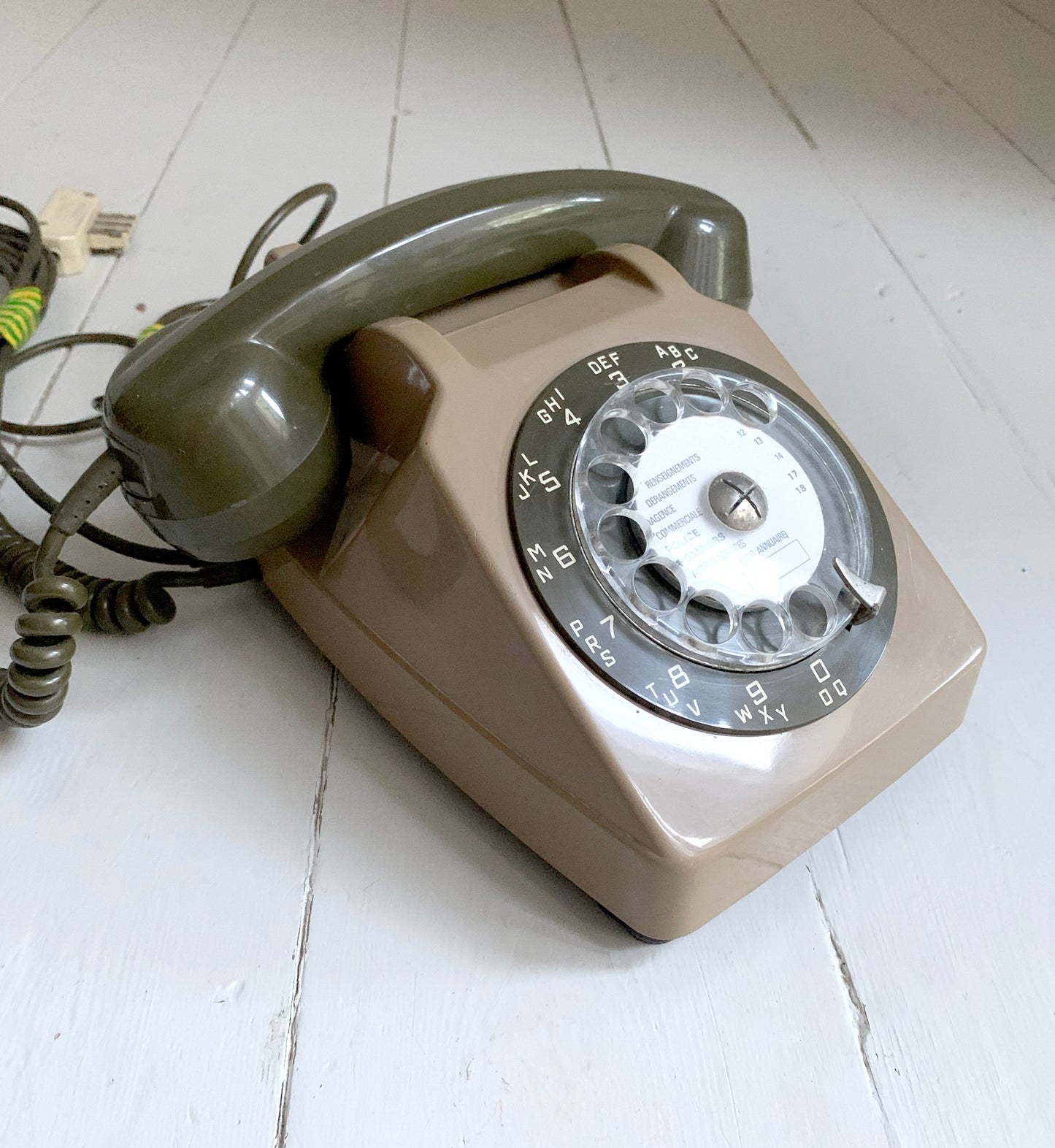 Vintage French Rotary Telephone / 1980 / CTD Bonneville / Two Tone Brown, Khaki