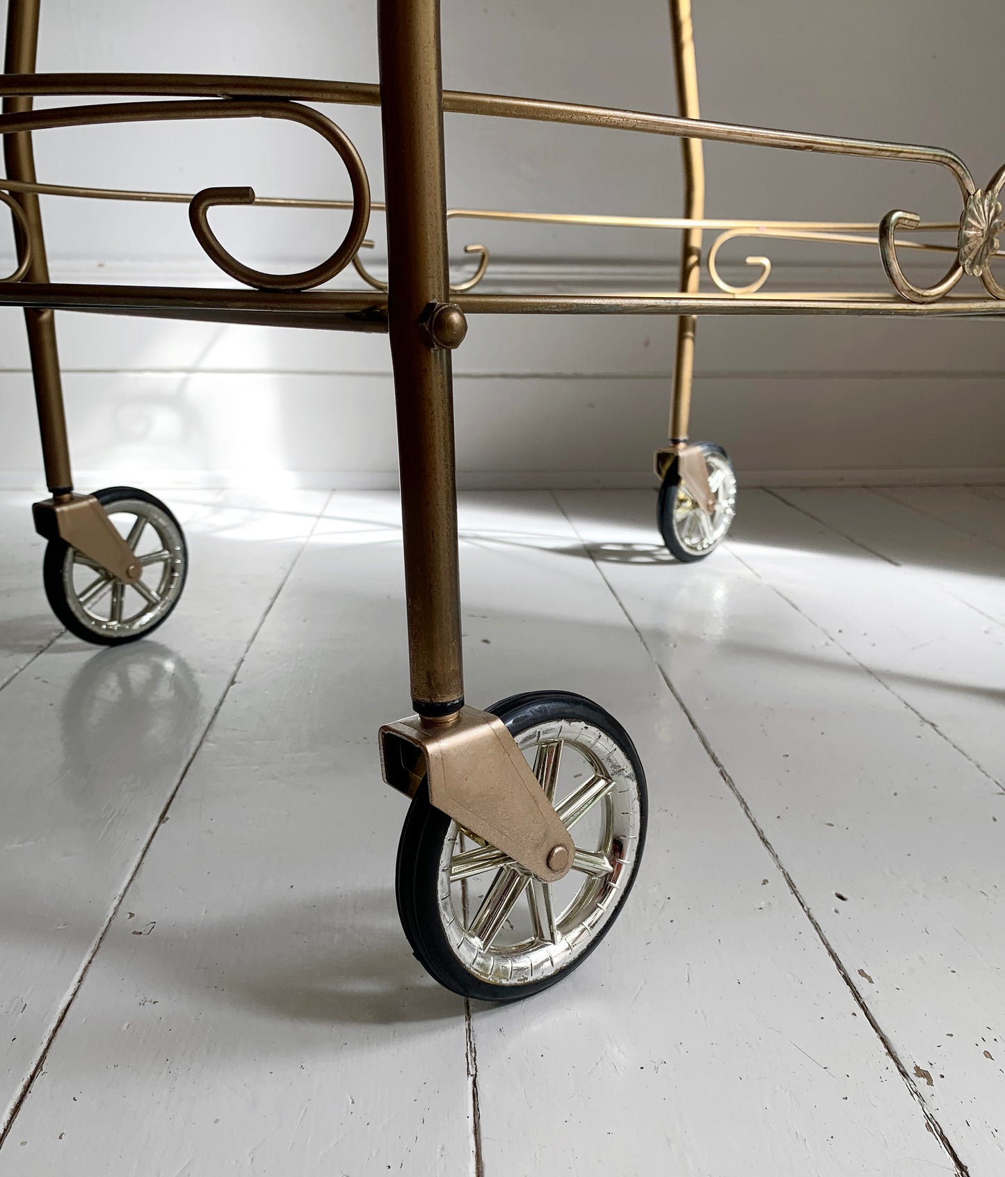 Mid Century Modern, Two Tier Brass Effect & Glass Cocktail Drinks Trolley Bar Cart