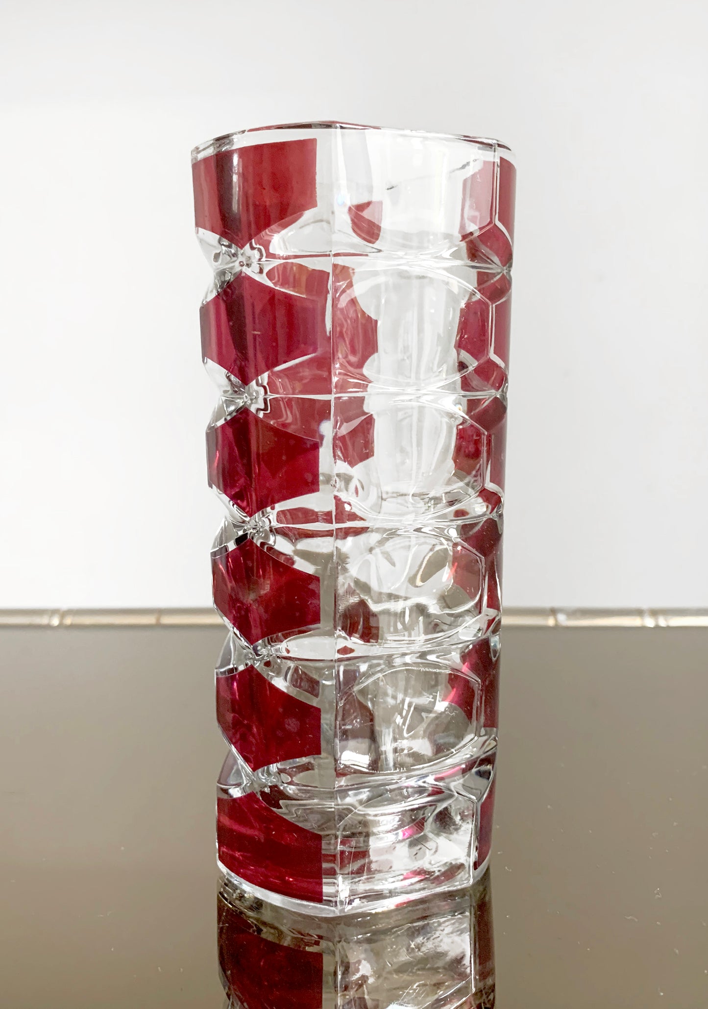 Vintage Luminarc Geometric Glass Vase / J G Durand 1970s / Windsor Rubis / 17cm