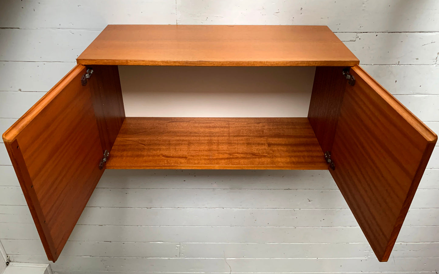 Mid Century Teak Beaver & Tapley 33 Wall Mounted Two-Door Cabinet
