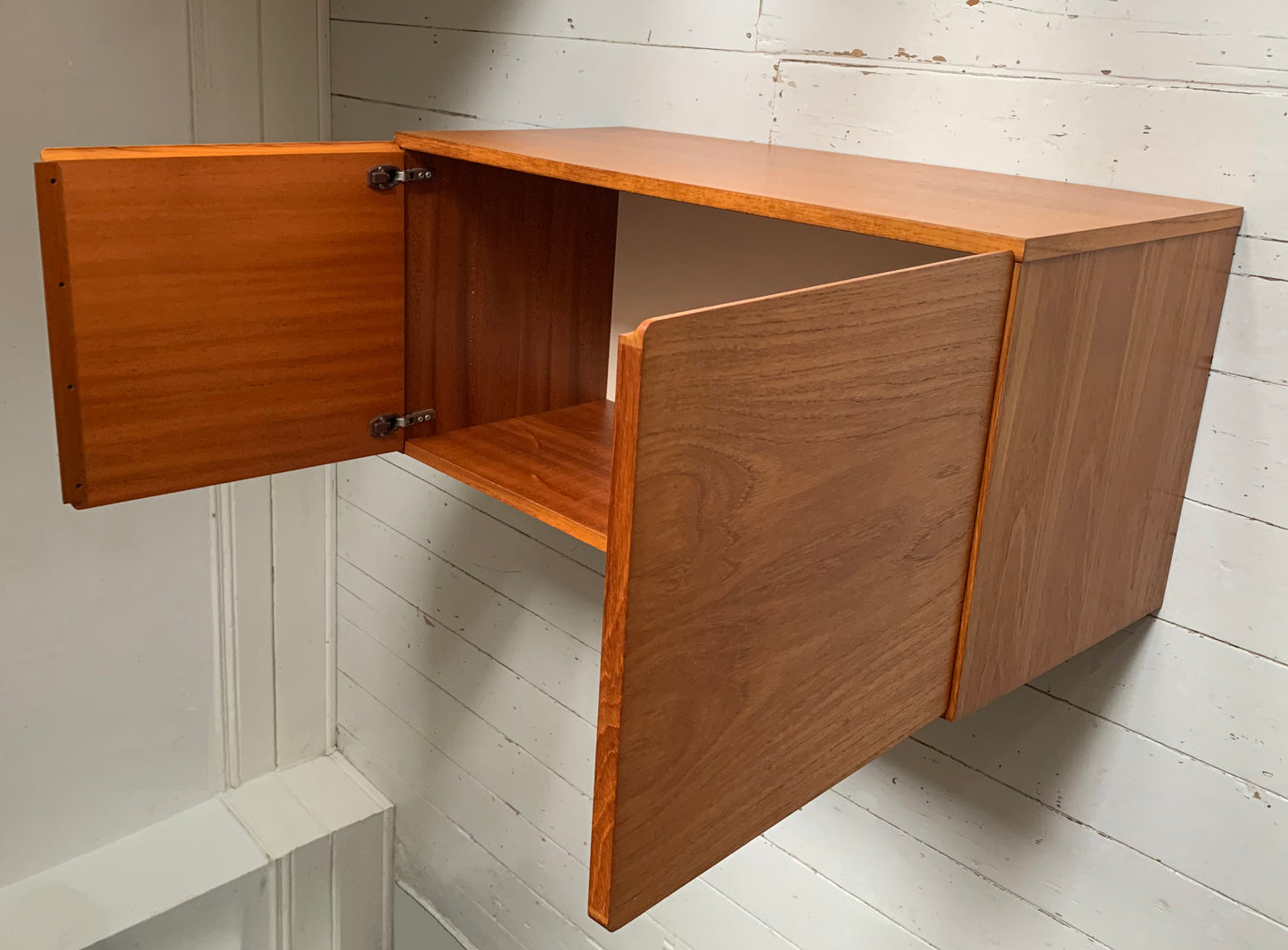 Mid Century Teak Beaver & Tapley 33 Wall Mounted Two-Door Cabinet