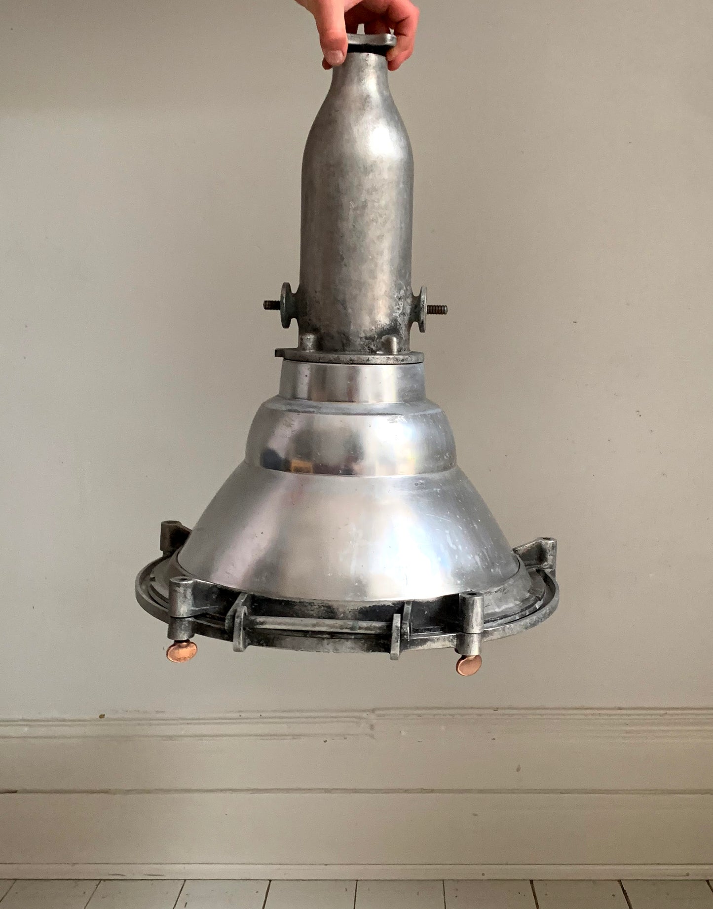 Vintage Industrial Belgian Pendant Light by DAB, Copper Butterfly Bolts