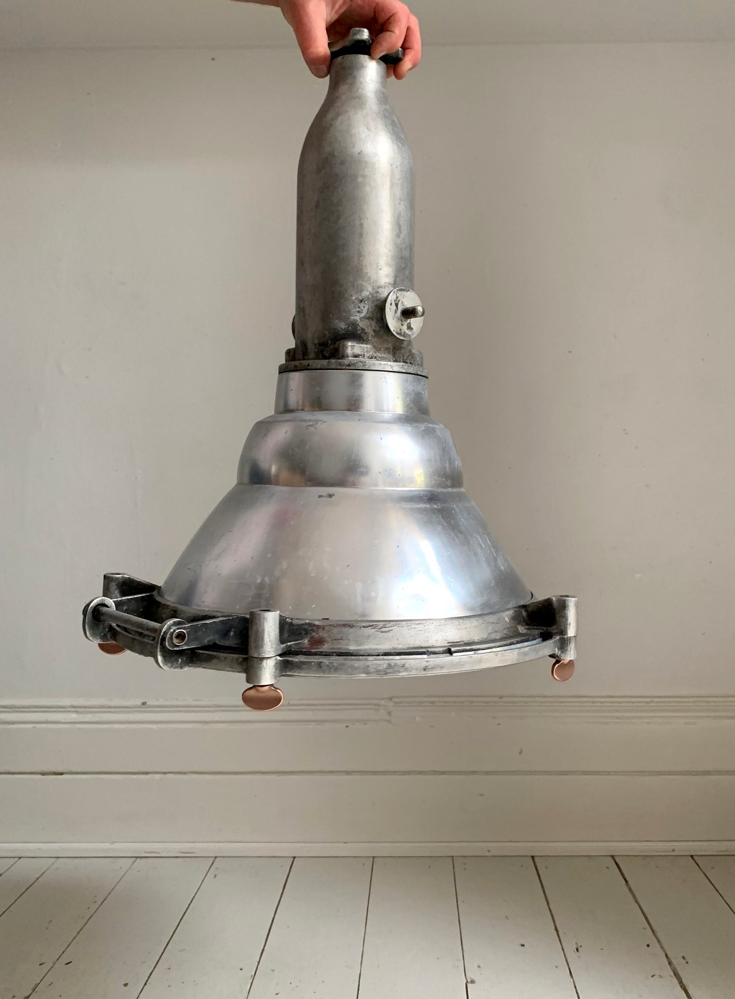 Vintage Industrial Belgian Pendant Light by DAB, Copper Butterfly Bolts