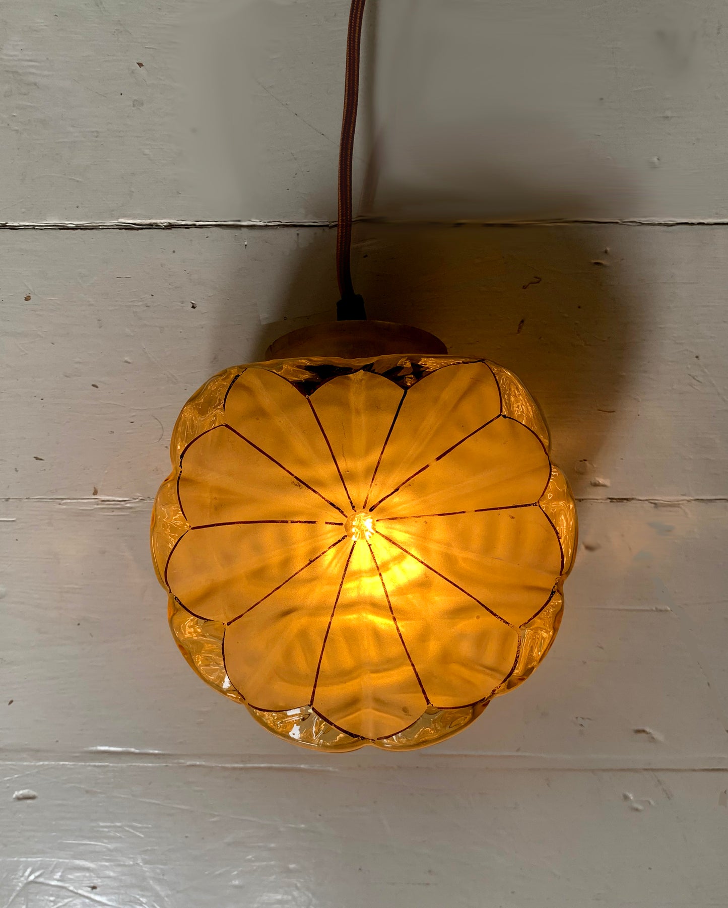 Stunning Vintage Hand Painted Brown Semi Opaque Glass Ceiling Pendant Lightshade