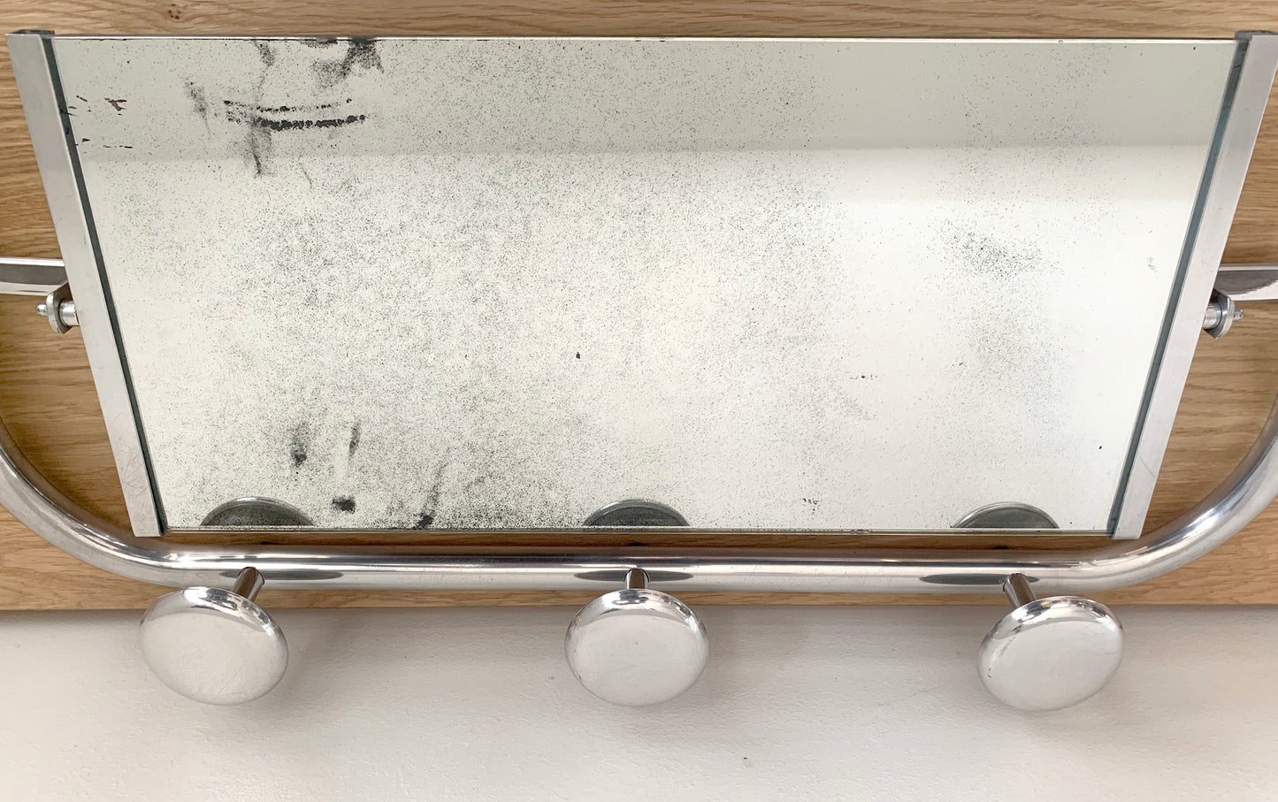 Beautiful French / Art Deco Polished Aluminium Coat Rack with Mirror / 1940's
