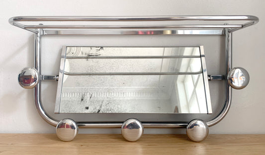 Beautiful French / Art Deco Polished Aluminium Coat Rack with Mirror / 1940's